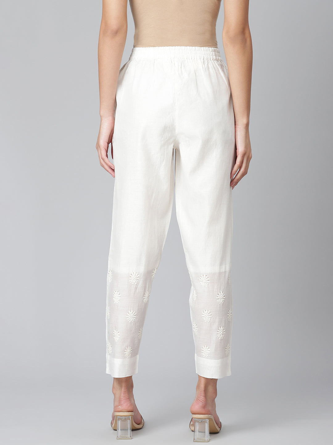 Off White Embroidered Chanderi Pants