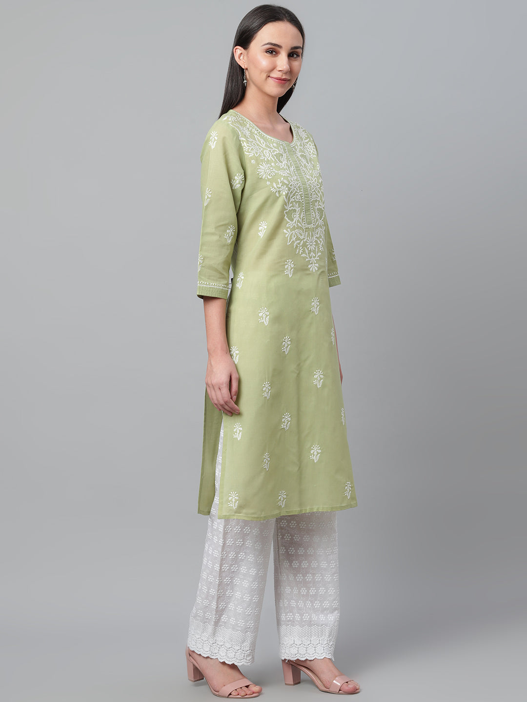 Pista-Coloured Chikankari Kurta