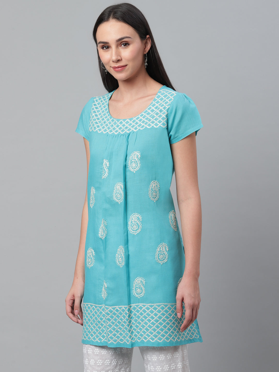 Sky Blue Chikankari Short Kurta