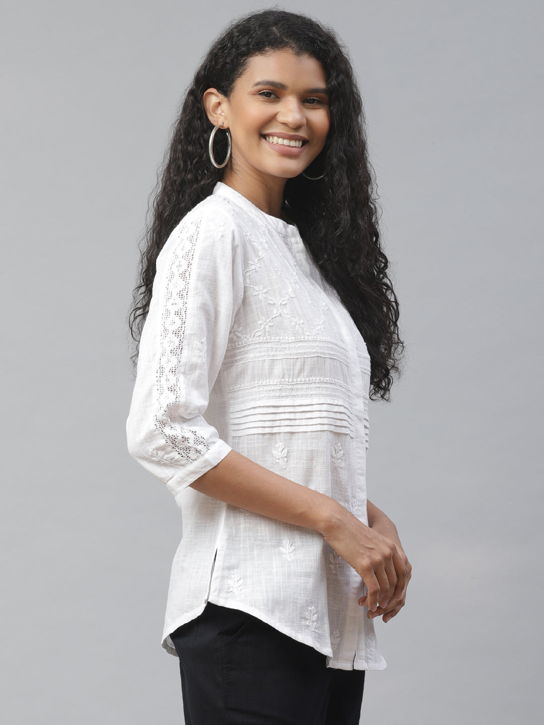 White Chikankari Slub Casual Shirt