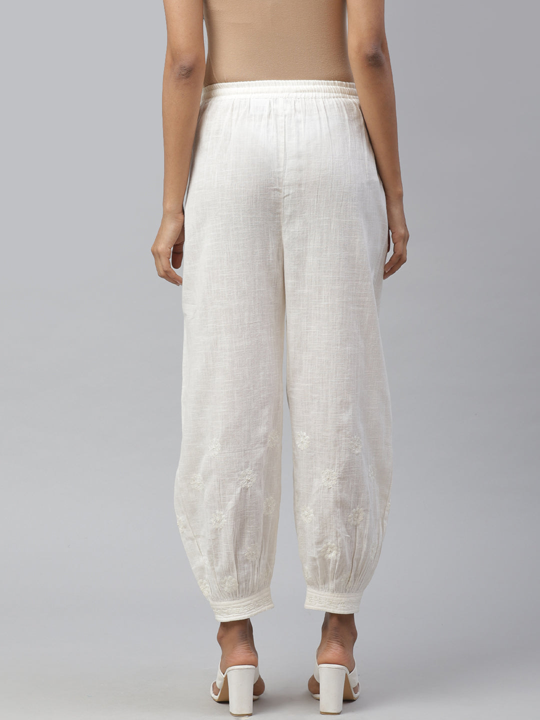 Cream Afghani Embroidered Pants
