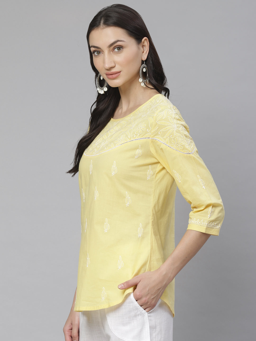 Yellow Lace Chikankari Top