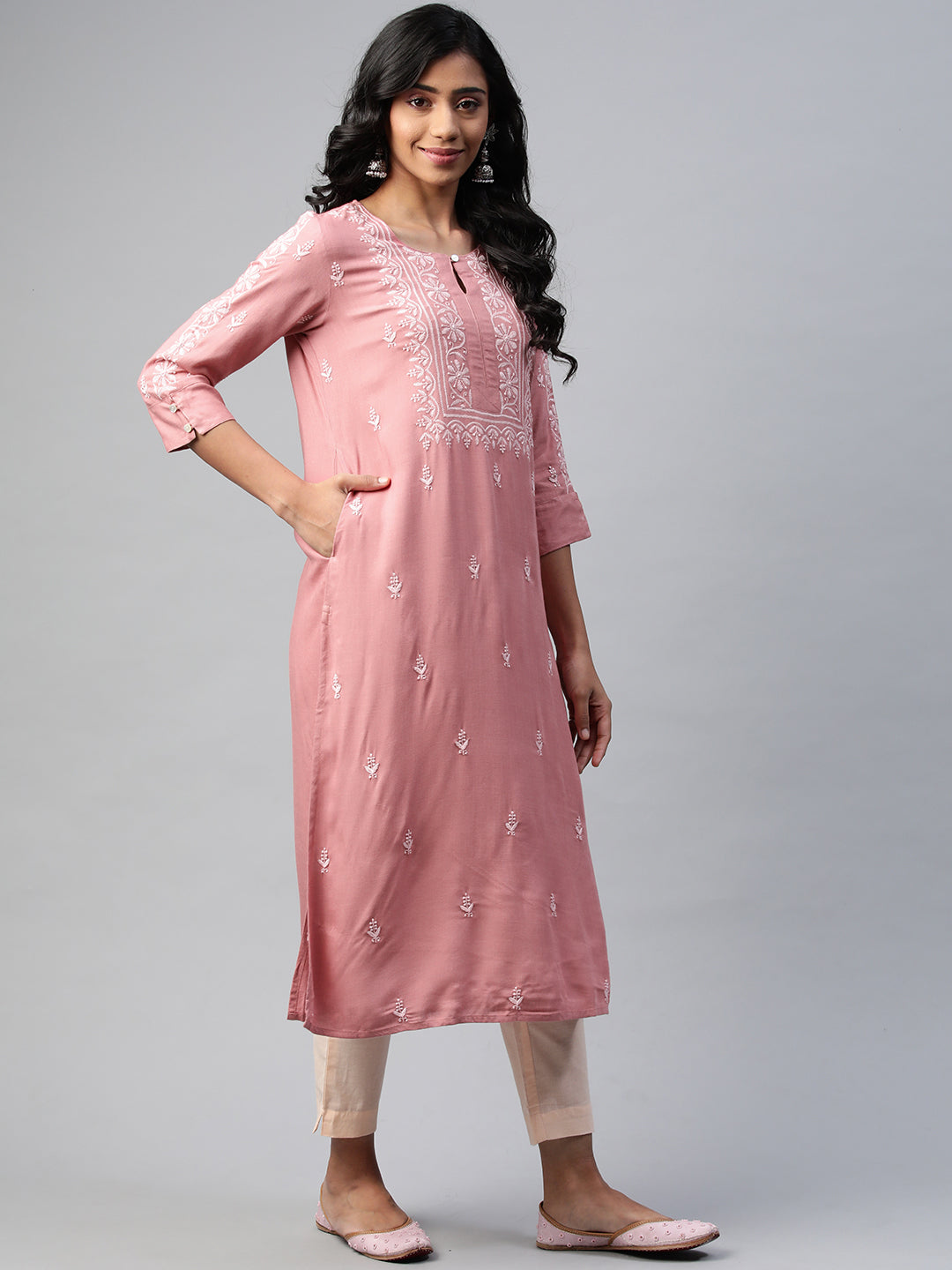 Dusty Pink Rayon Chikankari Kurta