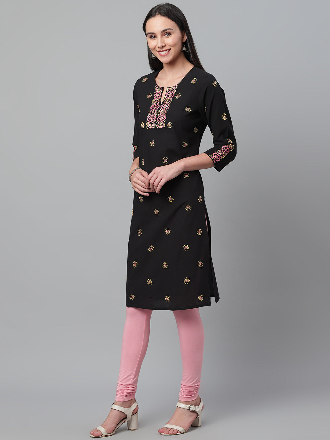 Black Mangalgiri Kurta with two-colour Embroidery