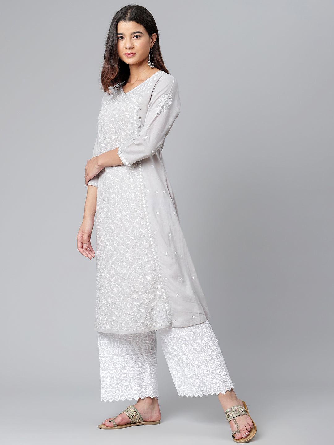 Light Grey Chikankari Angarkha