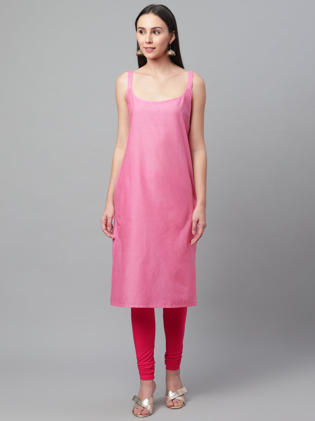 Pink Silk Chikankari Boat Neck Kurta