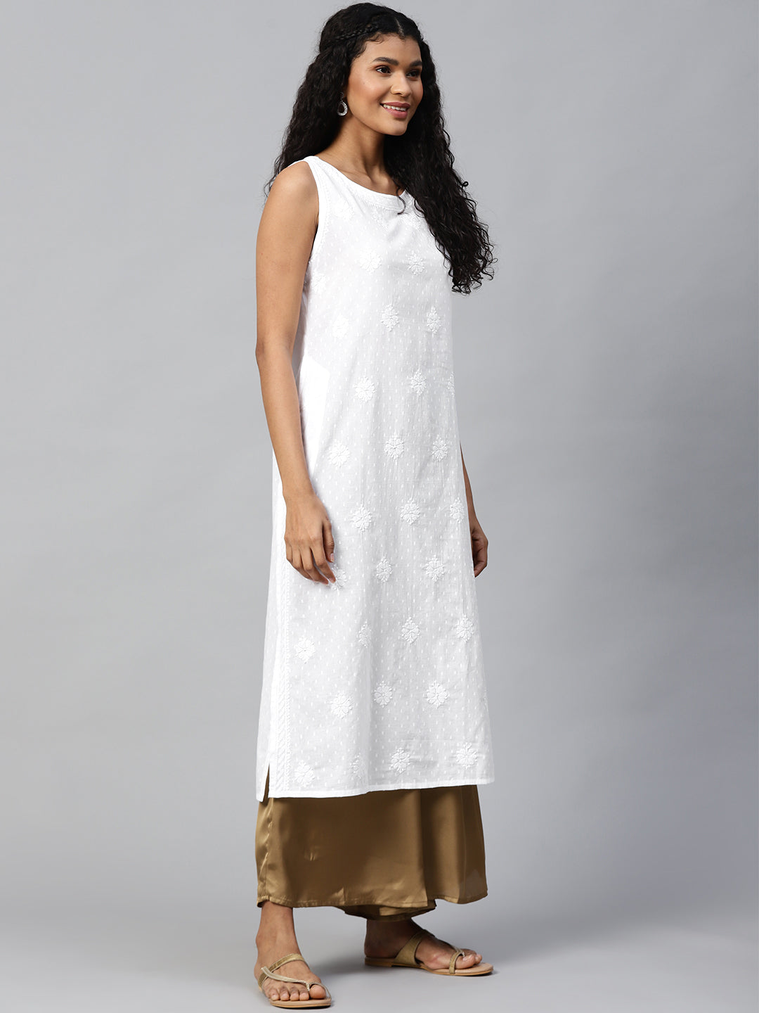 White Chikankari Dobby Straight Kurta