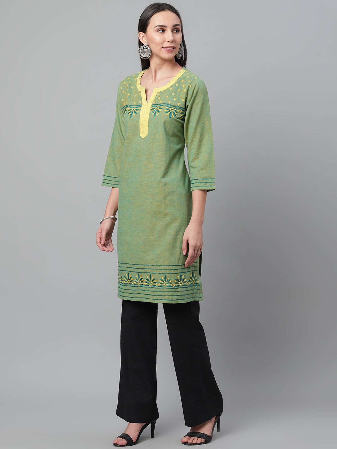 Green Mangalgiri Embroidered Kurta
