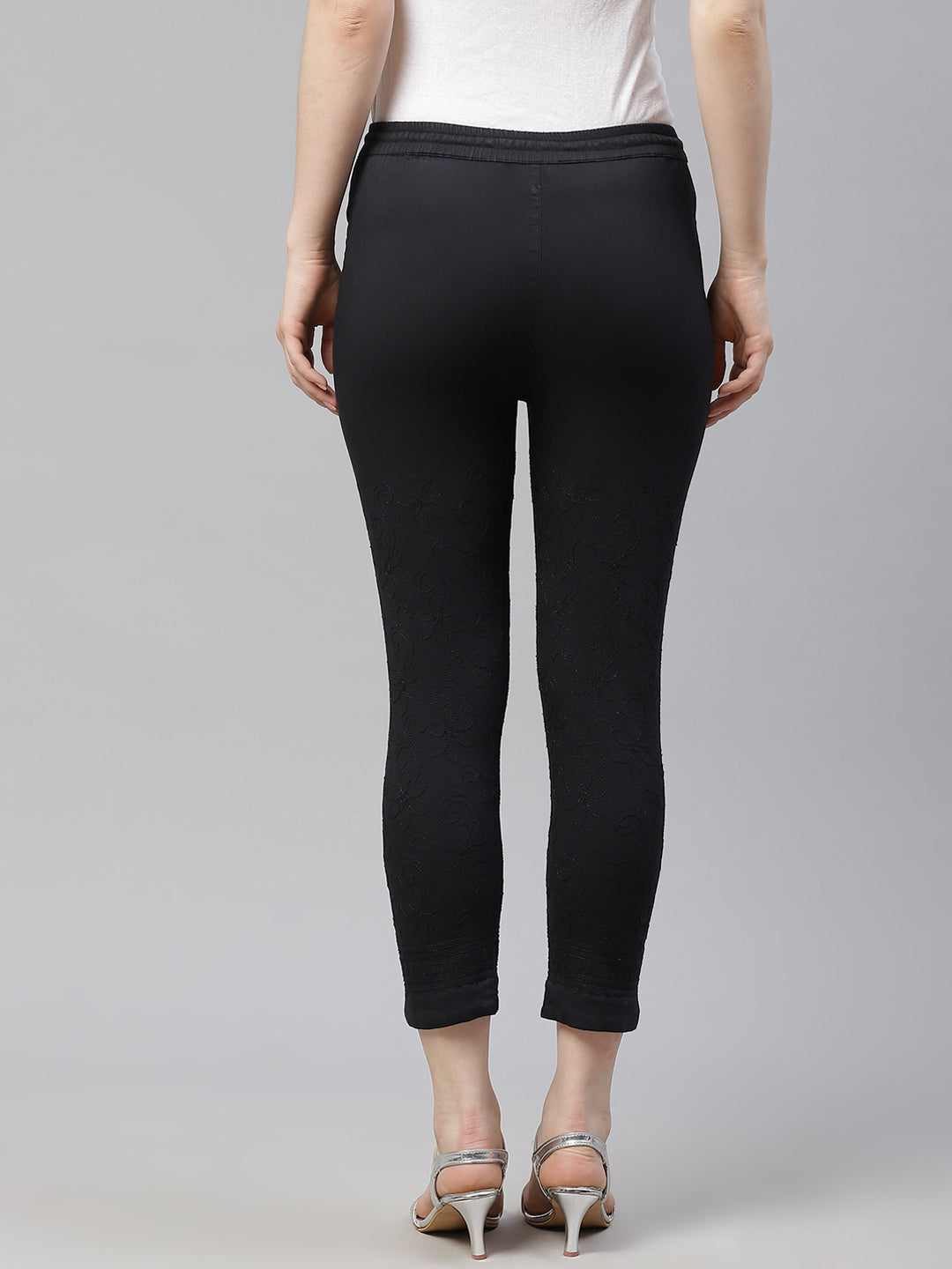 Black Hand-Embroidered Stretchable Pants