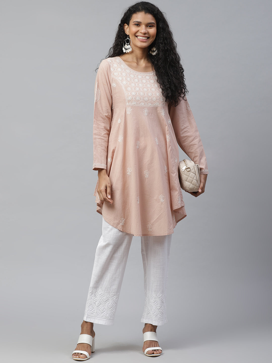 White Tapered Fit Chikankari Trousers
