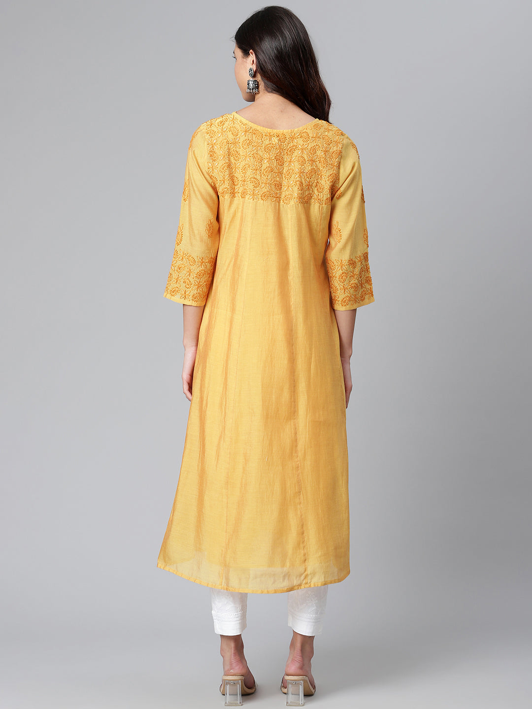 Mustard Chanderi Embroidered Kurta