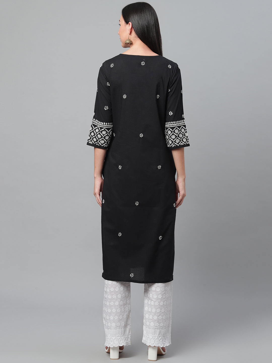 Black & White Embroidered Straight Kurta