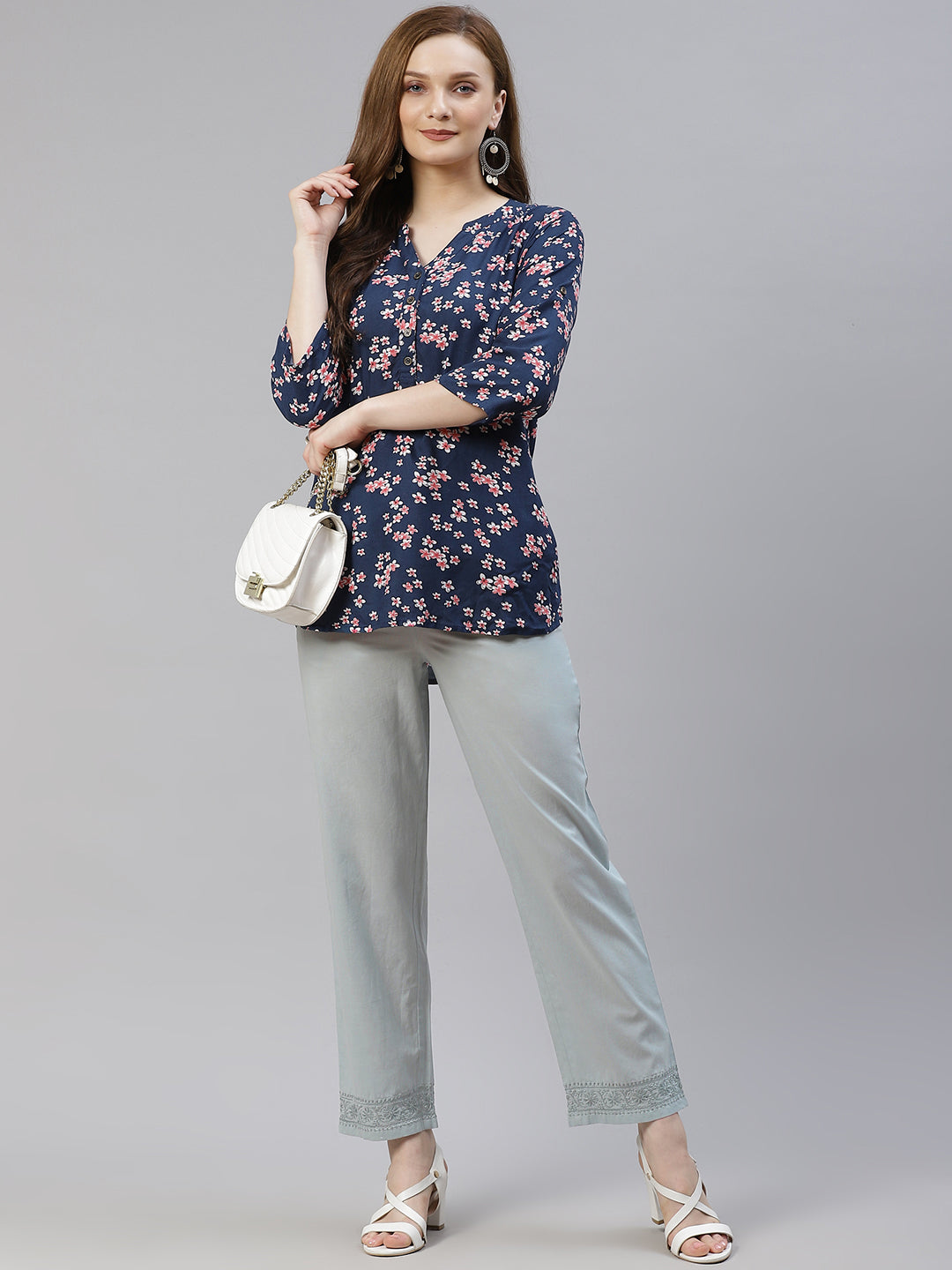 Grey Cotton Chikankari Pants