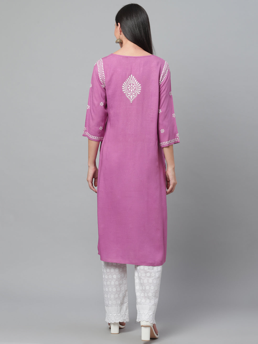 Purple Chikankari Rayon Straight Kurta