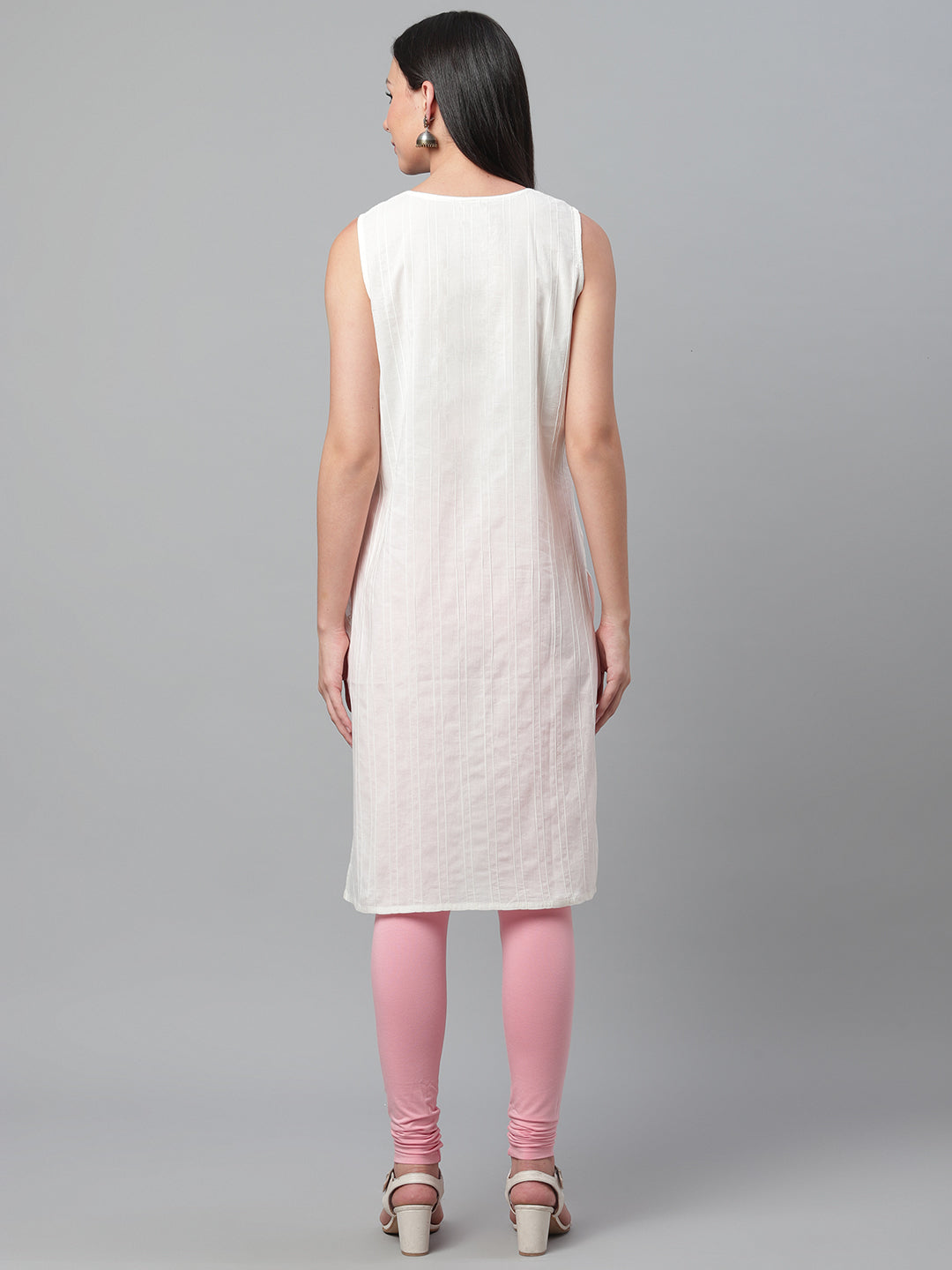 Cream Pintucks Chikankari Kurta