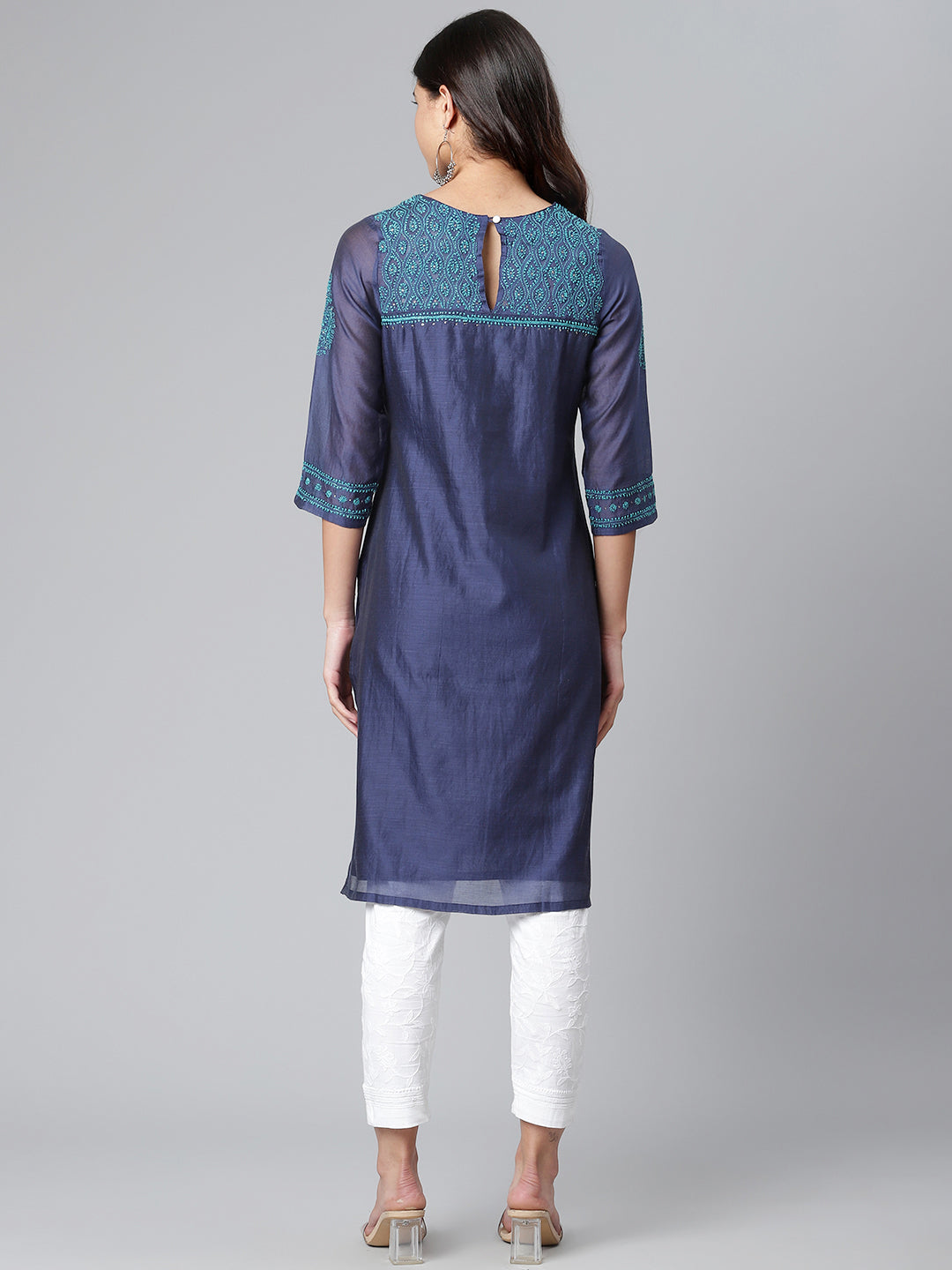Navy Blue Chanderi Silk Kurta