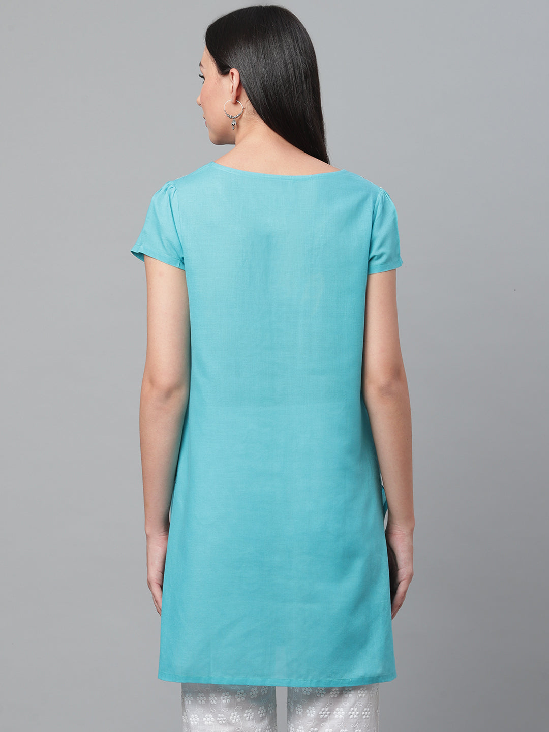 Sky Blue Chikankari Short Kurta