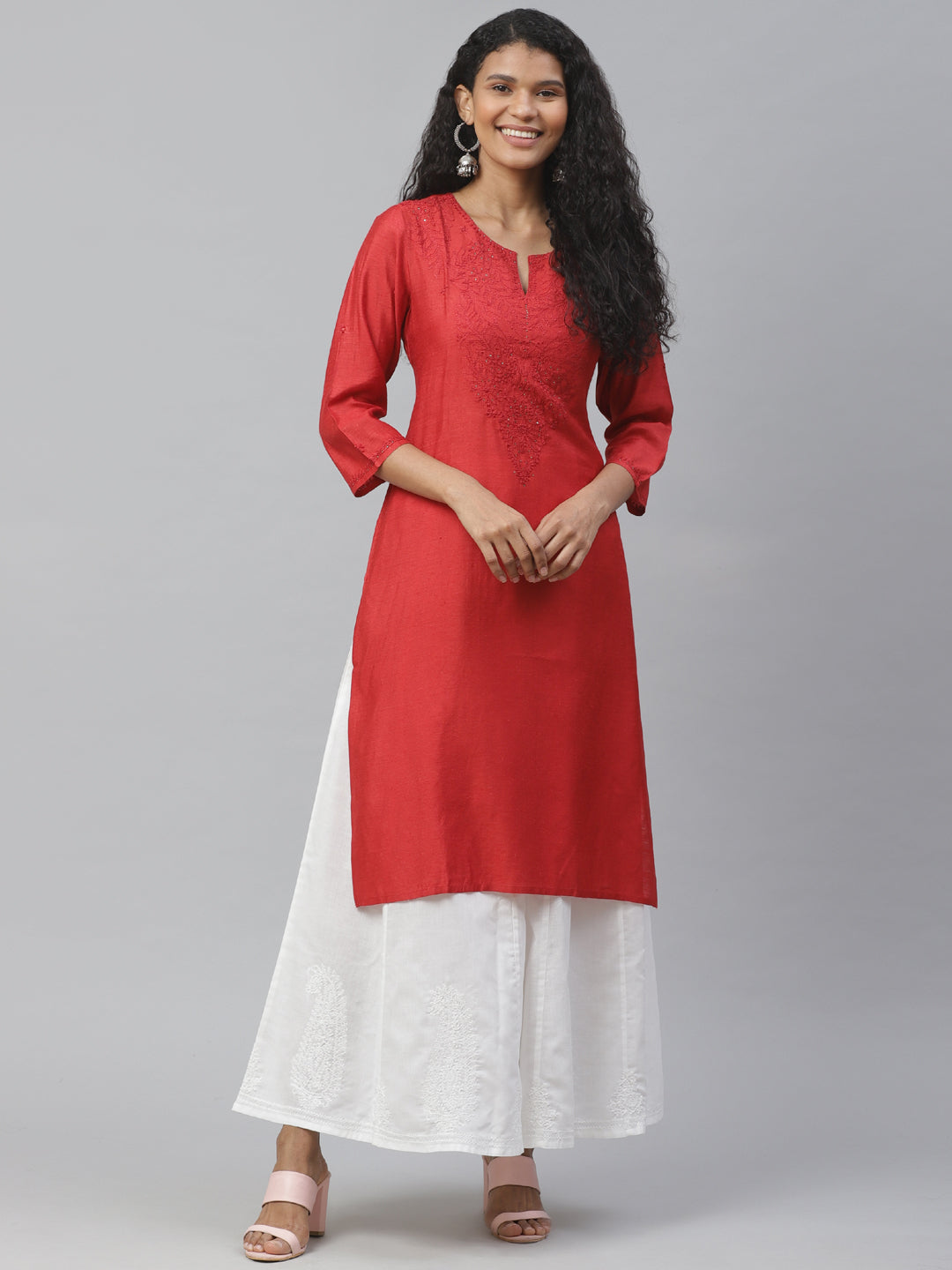 Off White Flared Chikankari Palazzo