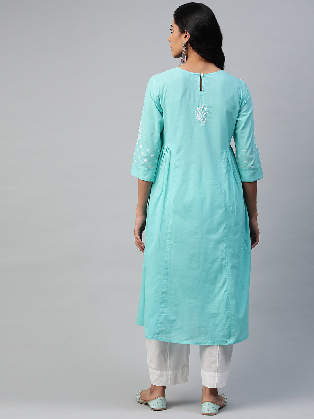 Sky Blue Long Kurta with Gathers
