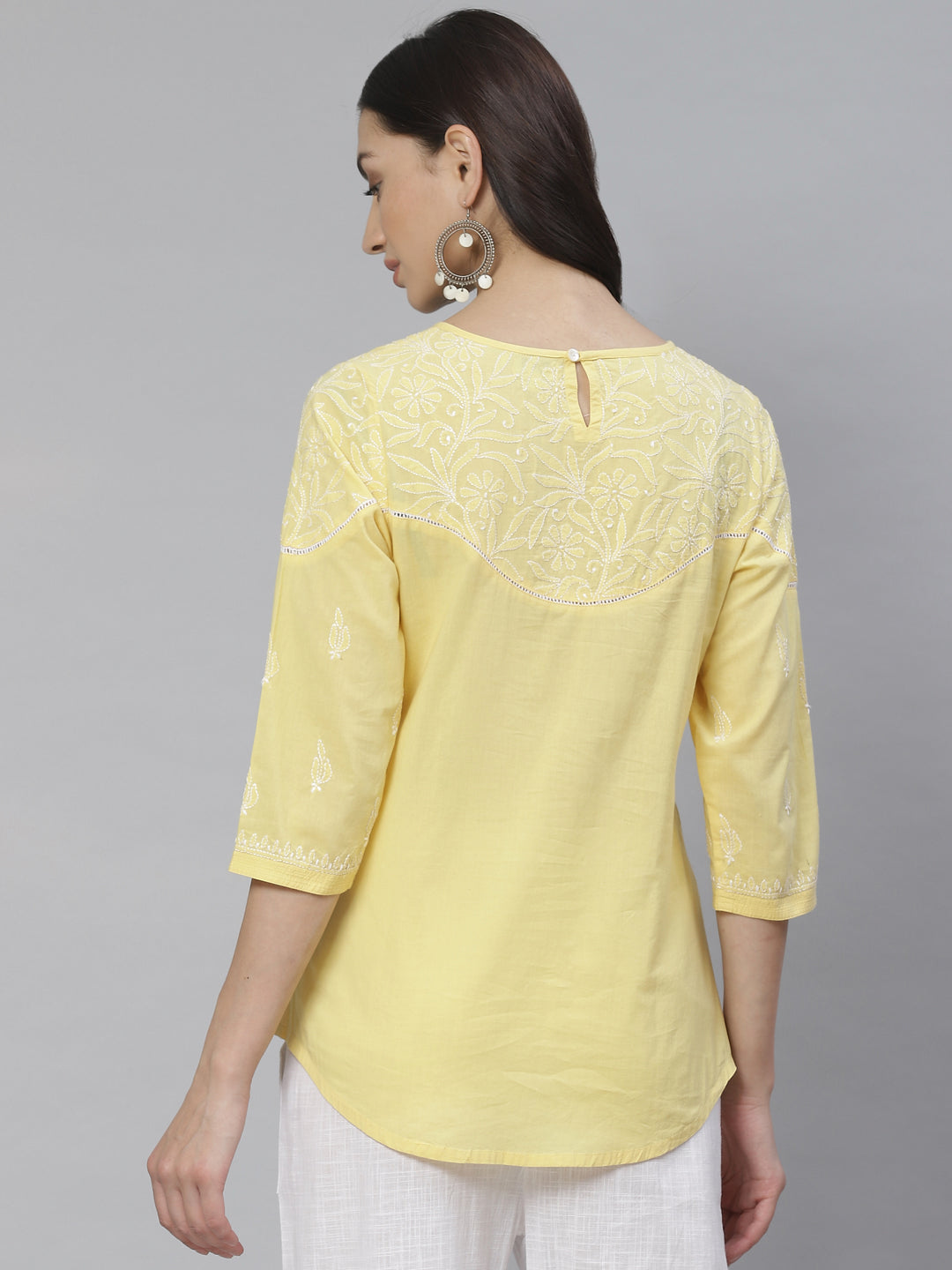 Yellow Lace Chikankari Top