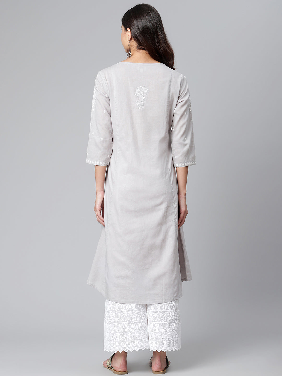 Light Grey Chikankari Angarkha
