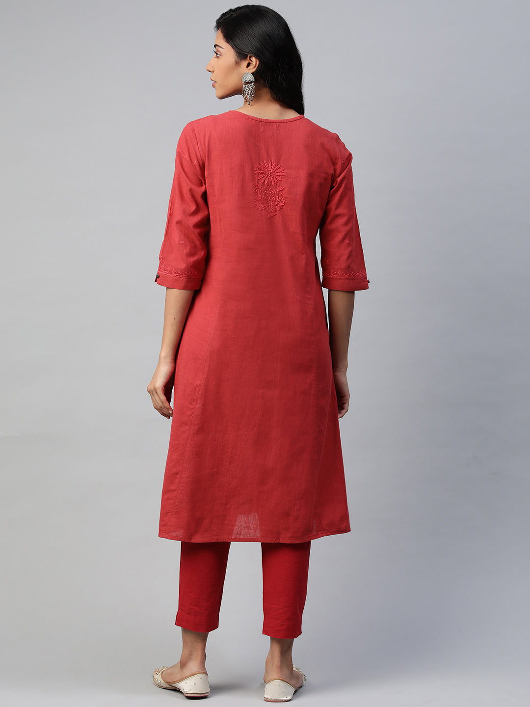 MGAK229RDL Red Cotton Kurta- A Line