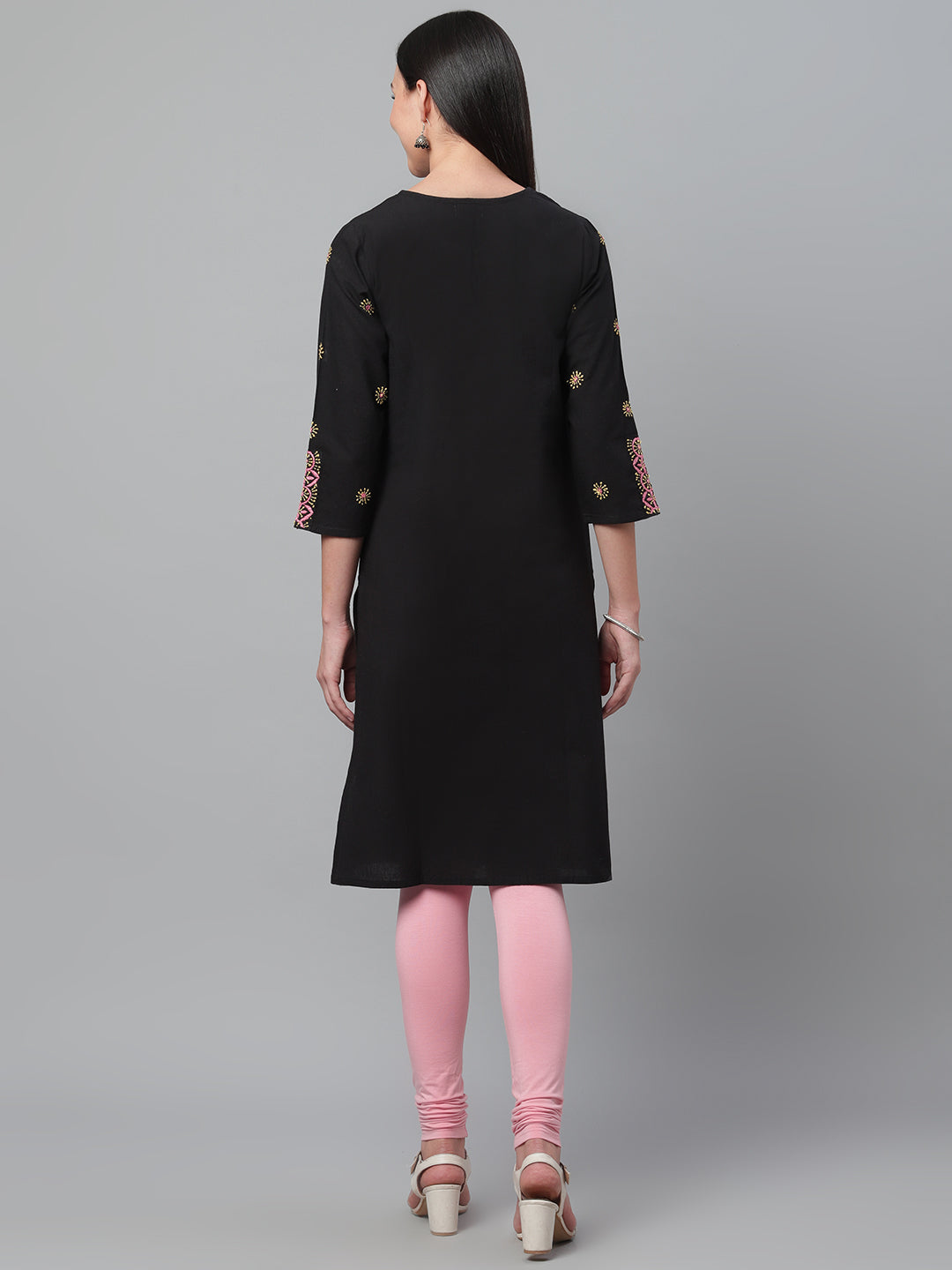 Black Mangalgiri Kurta with two-colour Embroidery