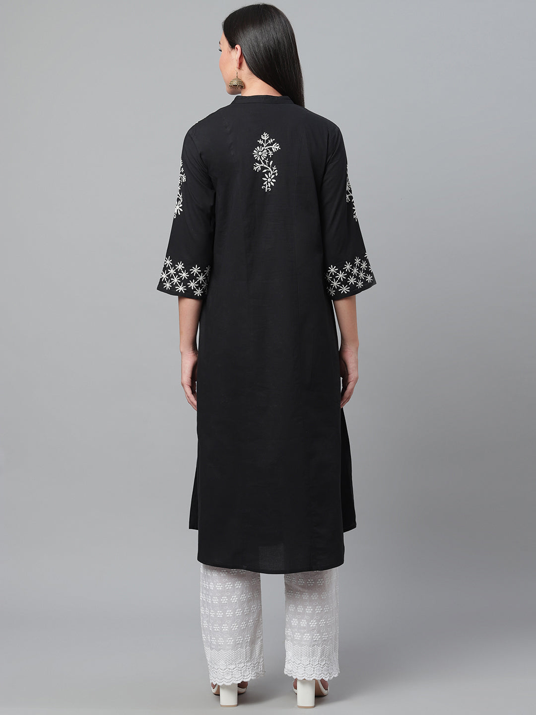 Black & White Chikankari Embroidered A-Line Kurta