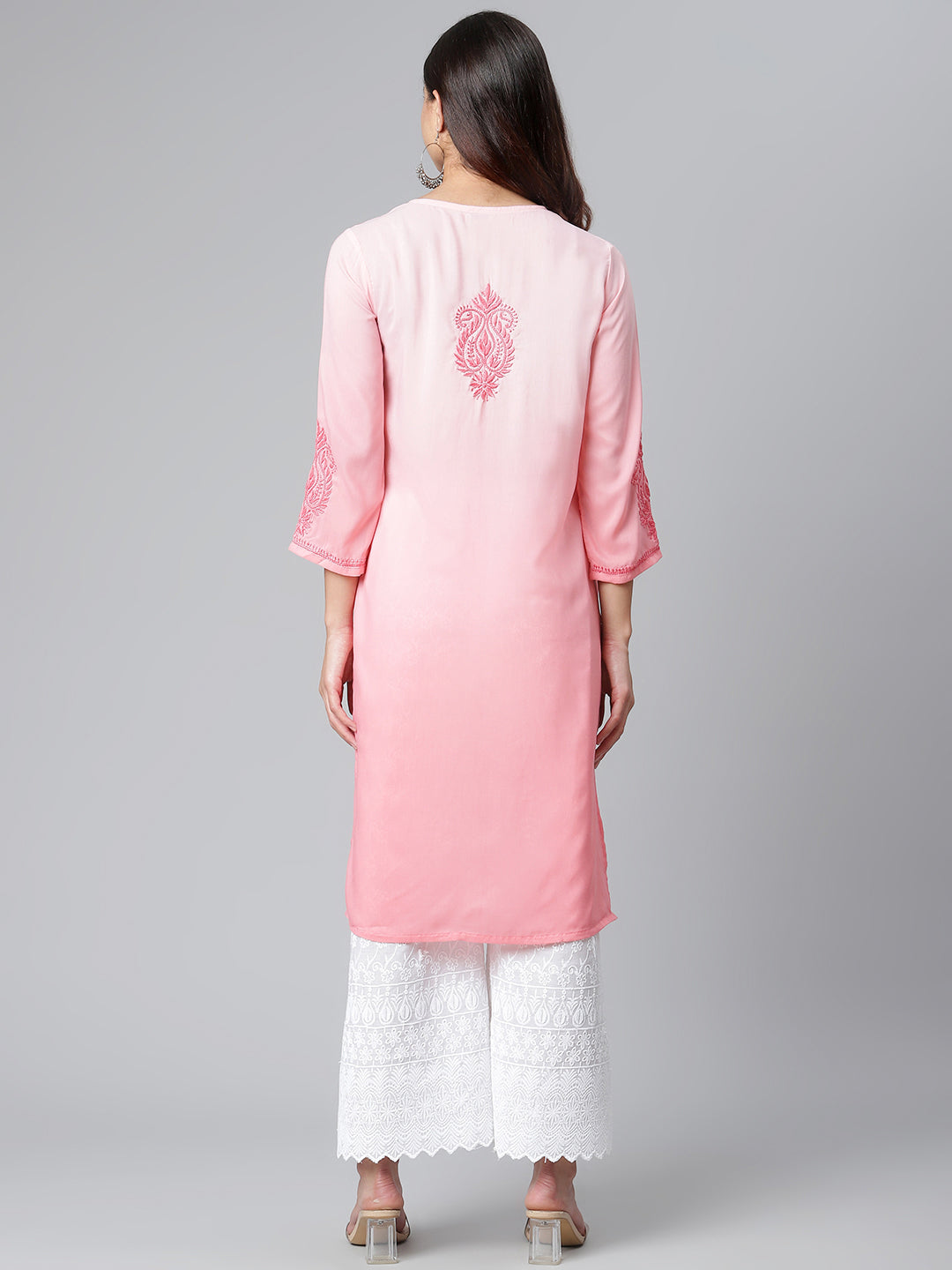 Pink Ombre Chikankari Muslin Kurta