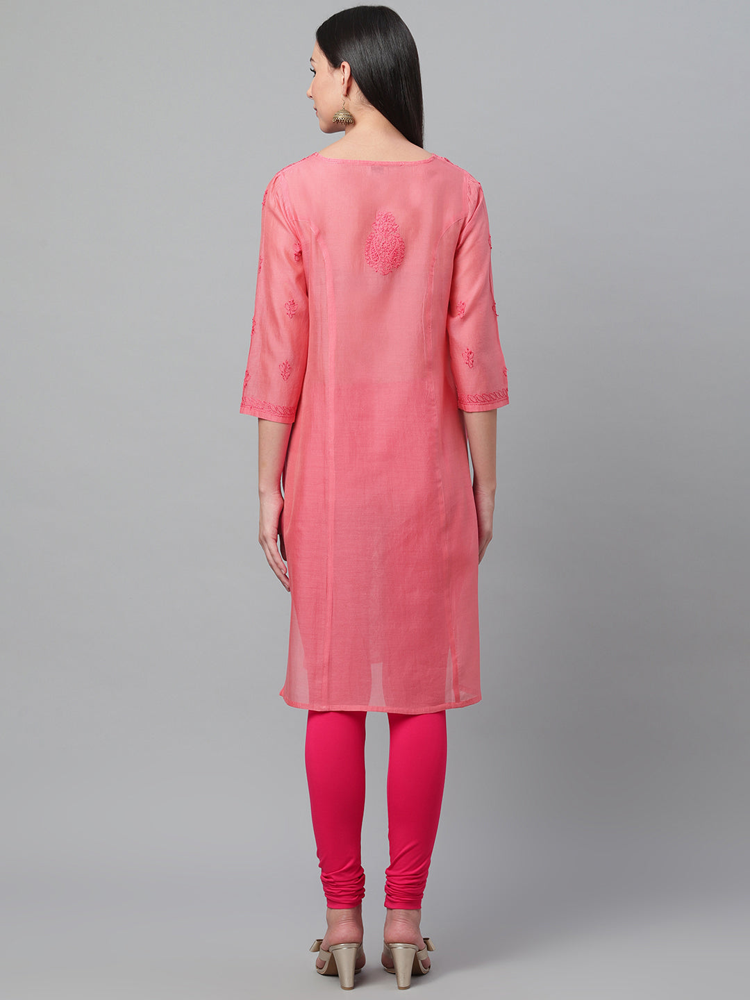 Coral Chanderi Chikankari Straight Kurta