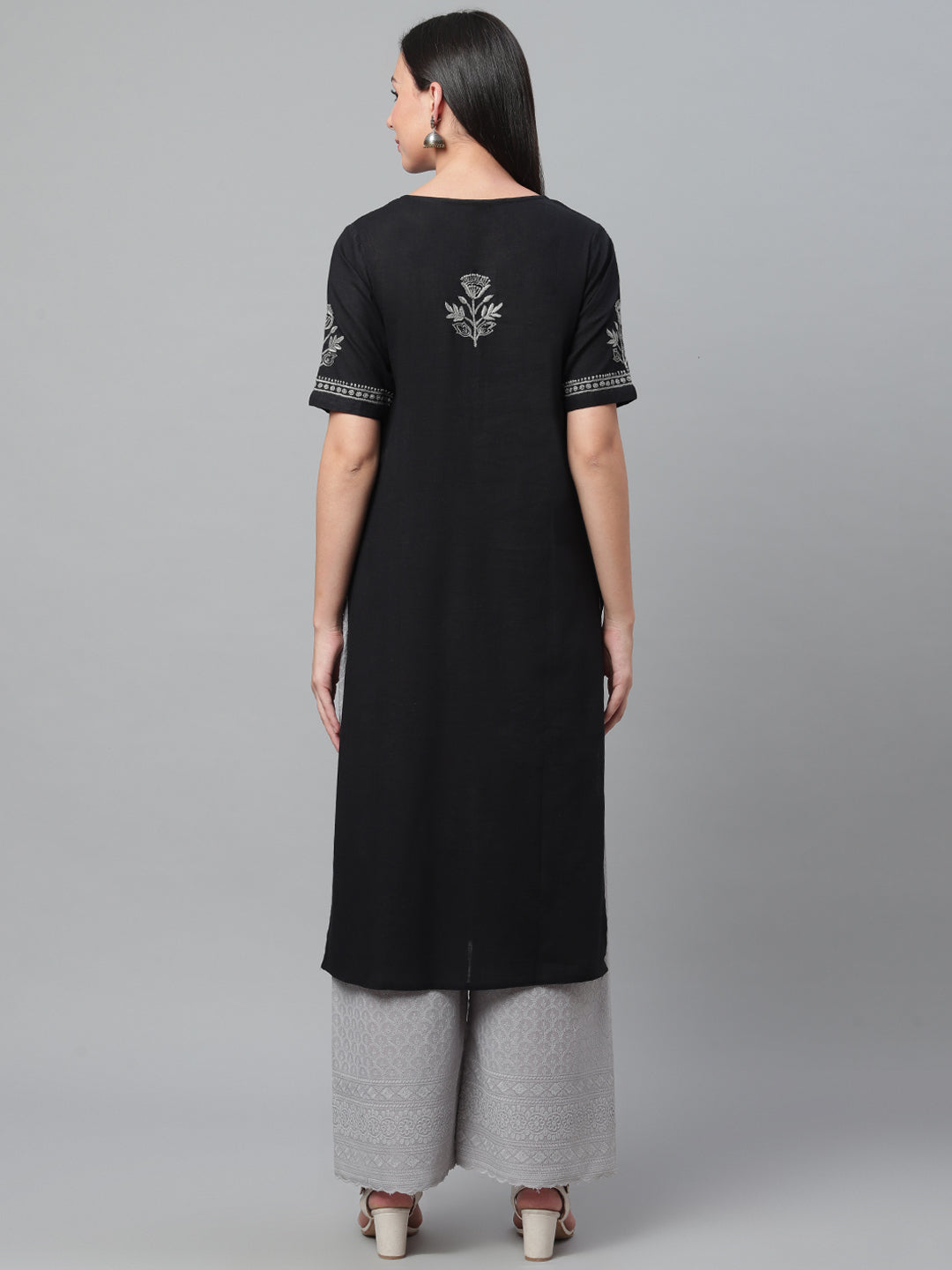 Black & Grey Chikankari Cotton Straight Kurta