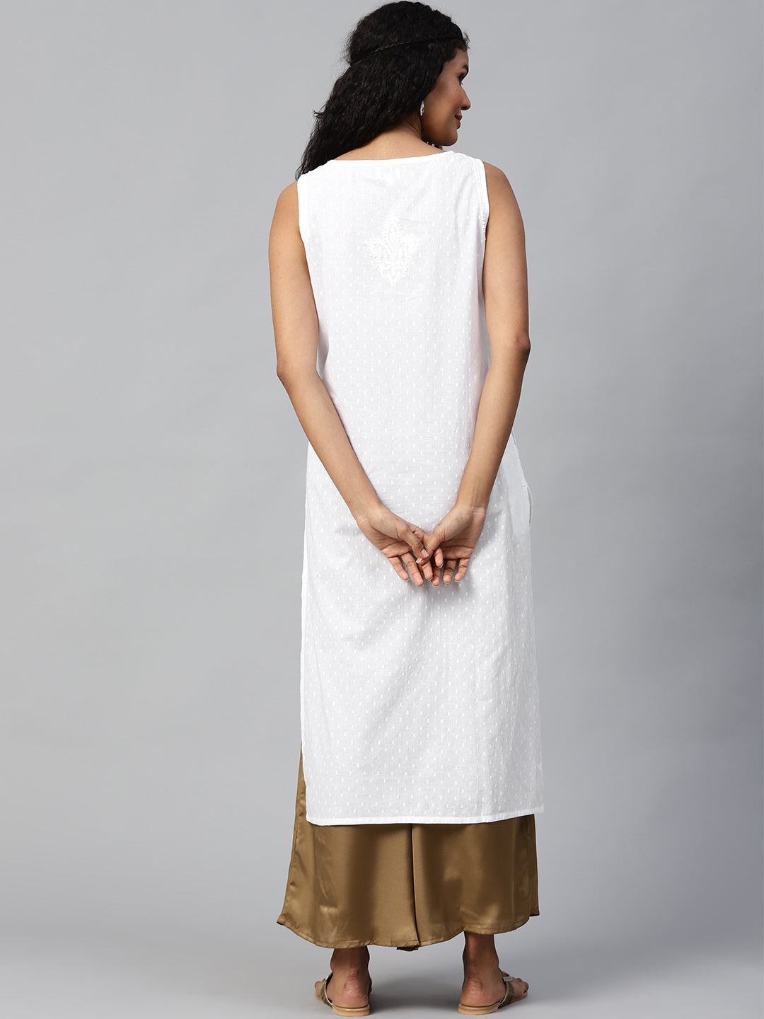 White Chikankari Dobby Straight Kurta