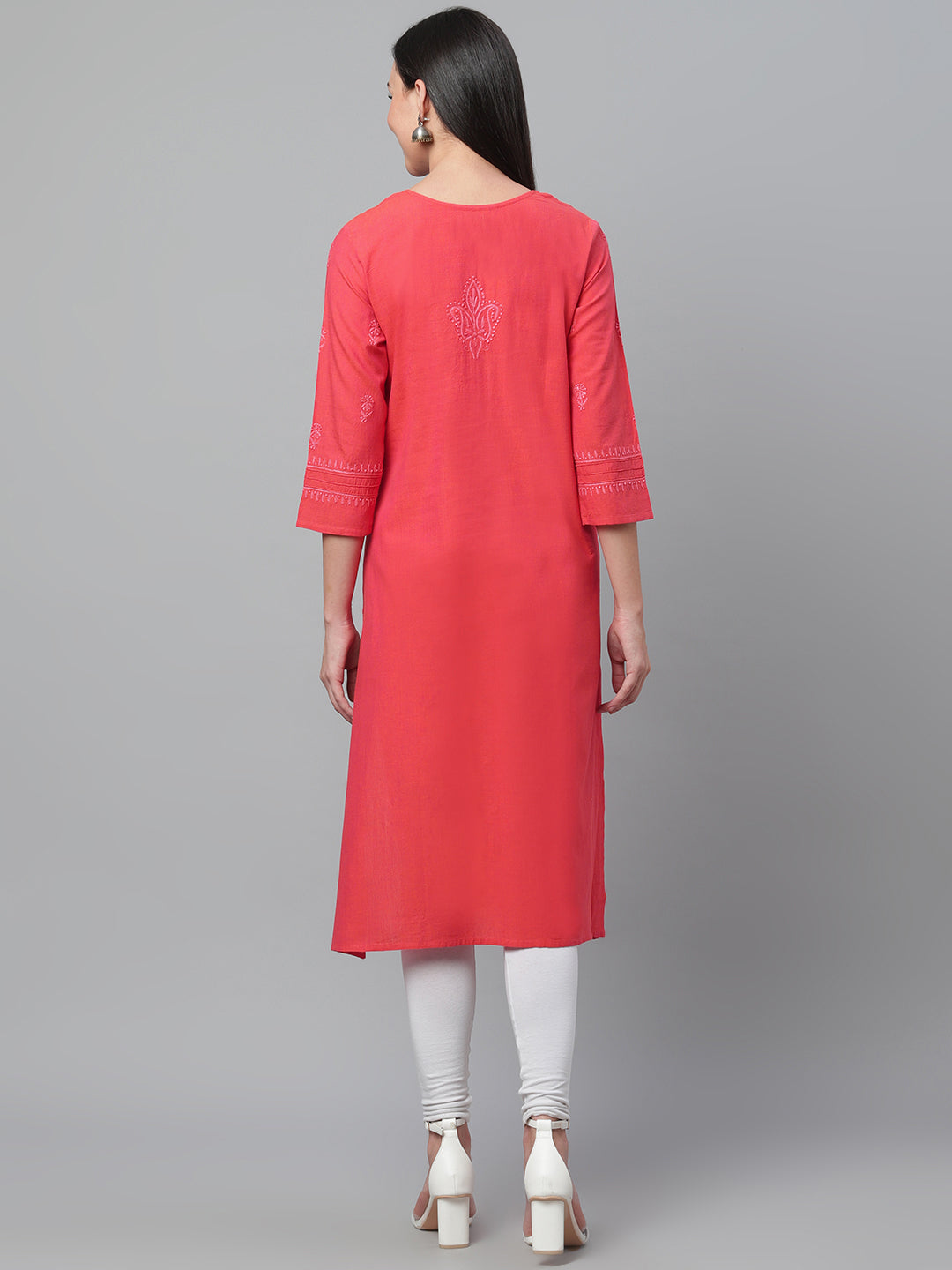 Mangalgiri Pink Embroidered Kurta with Pocket