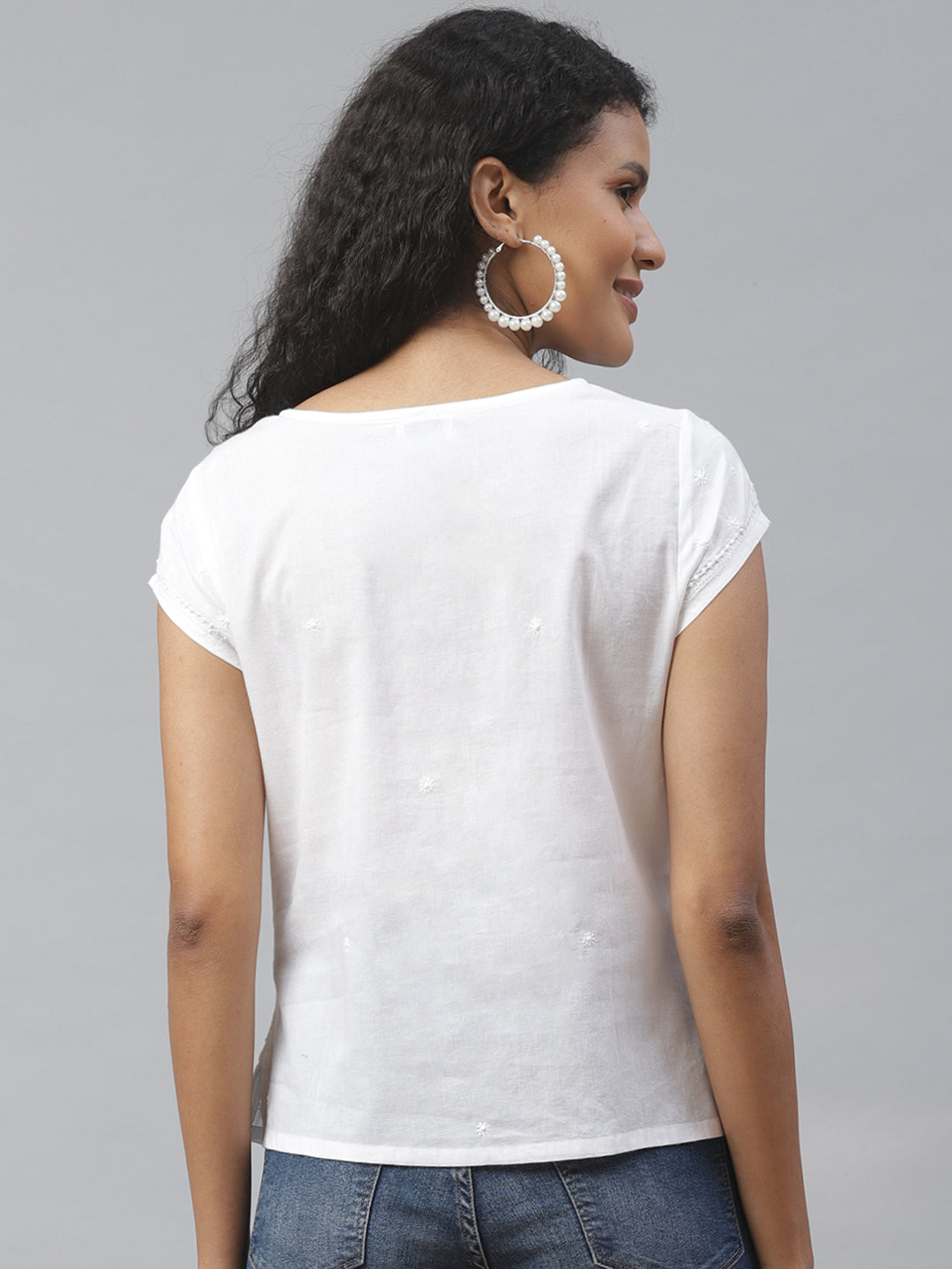 White Tepchi Boat-Neck Chikankari Top