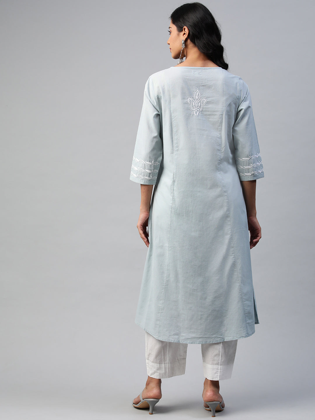 Grey Chikankari A-line Kurta