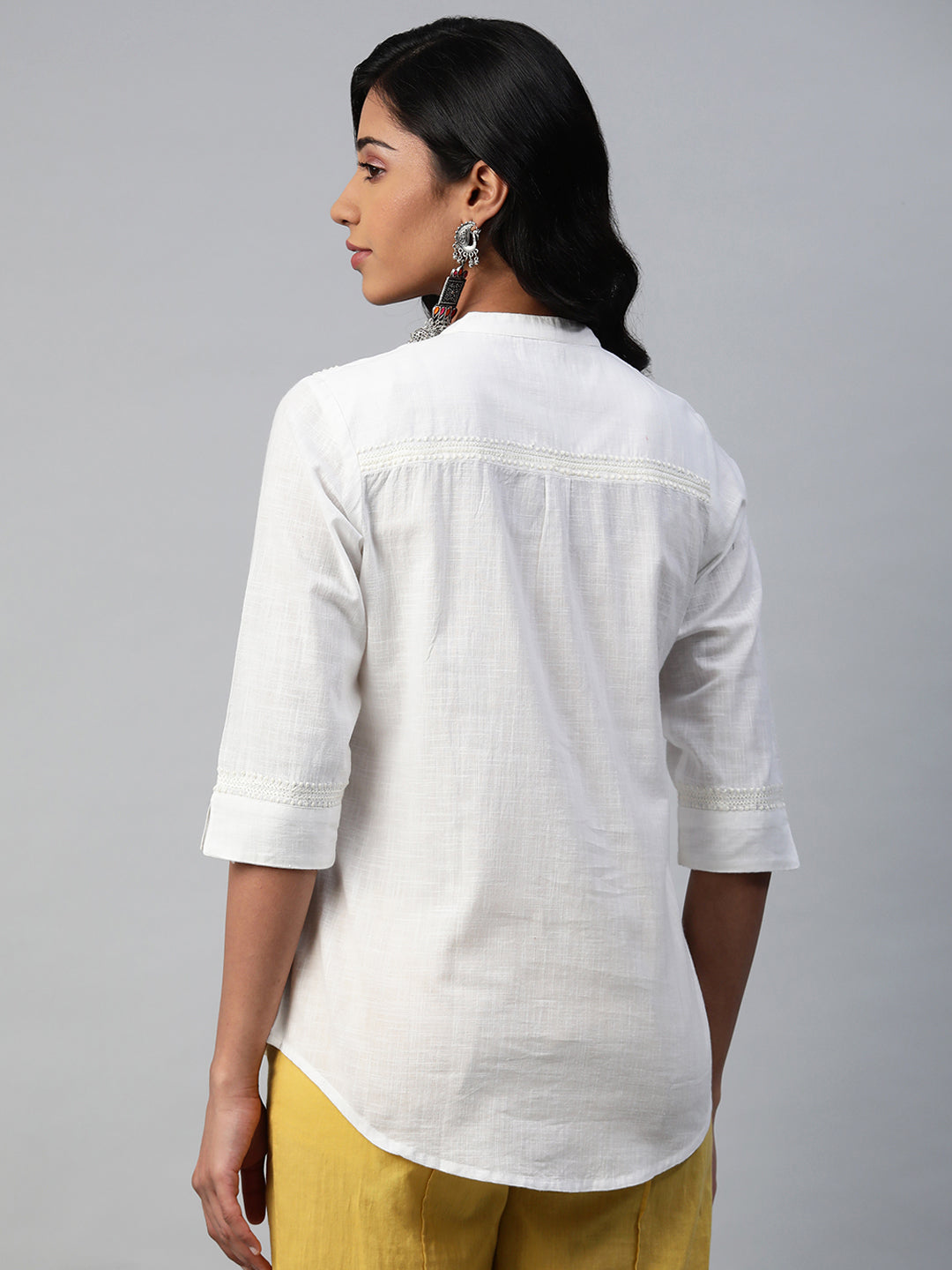 Off White Cotton Slub All-over Embroidered Shirt