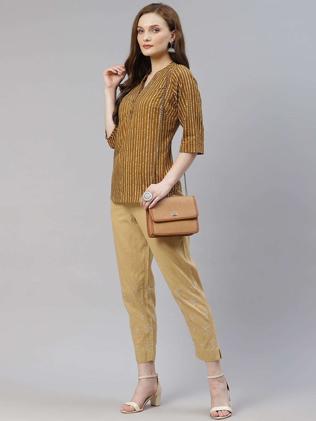 Beige Chikankari Cotton Slub Pants