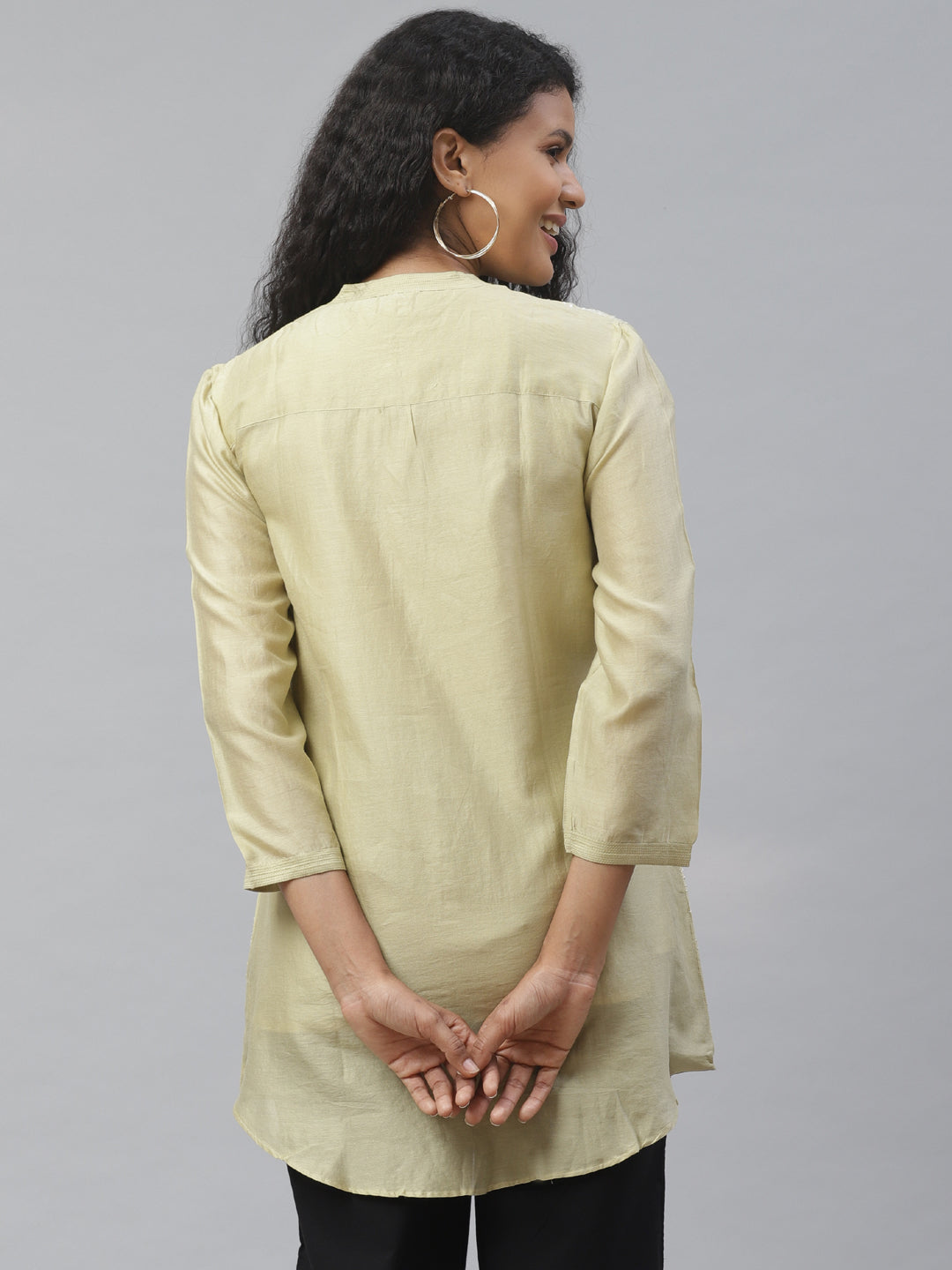 Olive Silk Chikankari Long Shirt