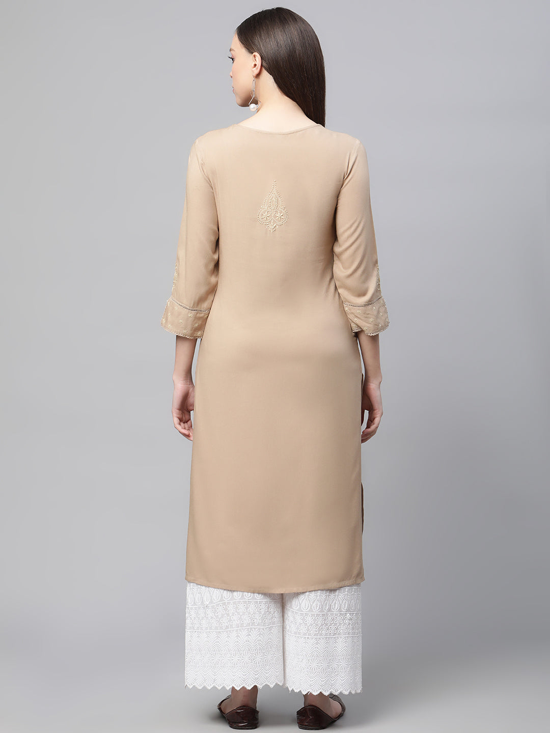 Beige Chikankari Kurta with Pockets