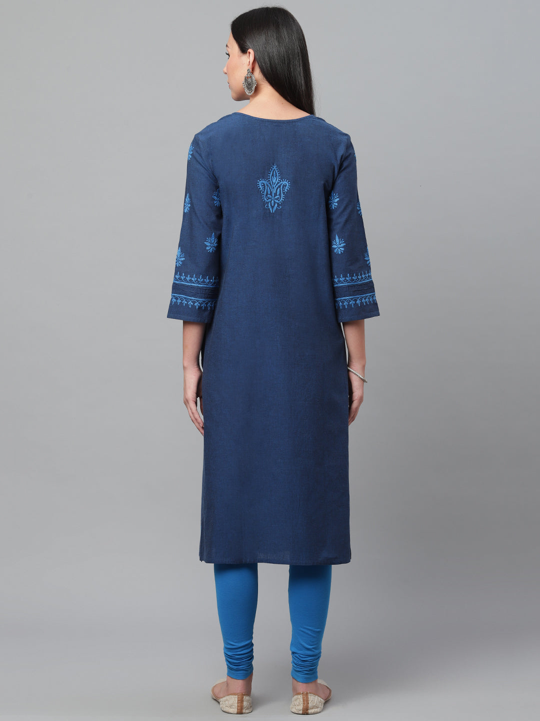 Mangalgiri Navy Blue Embroidered Kurta with Pocket