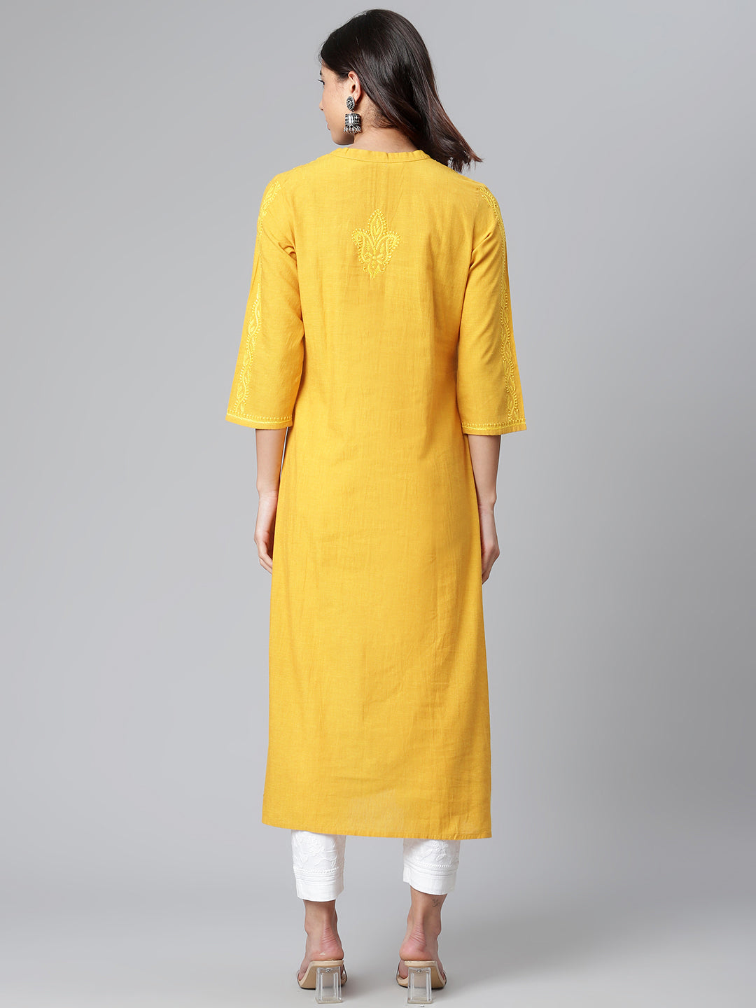Mustard Mangalgiri Embroidered Kurta