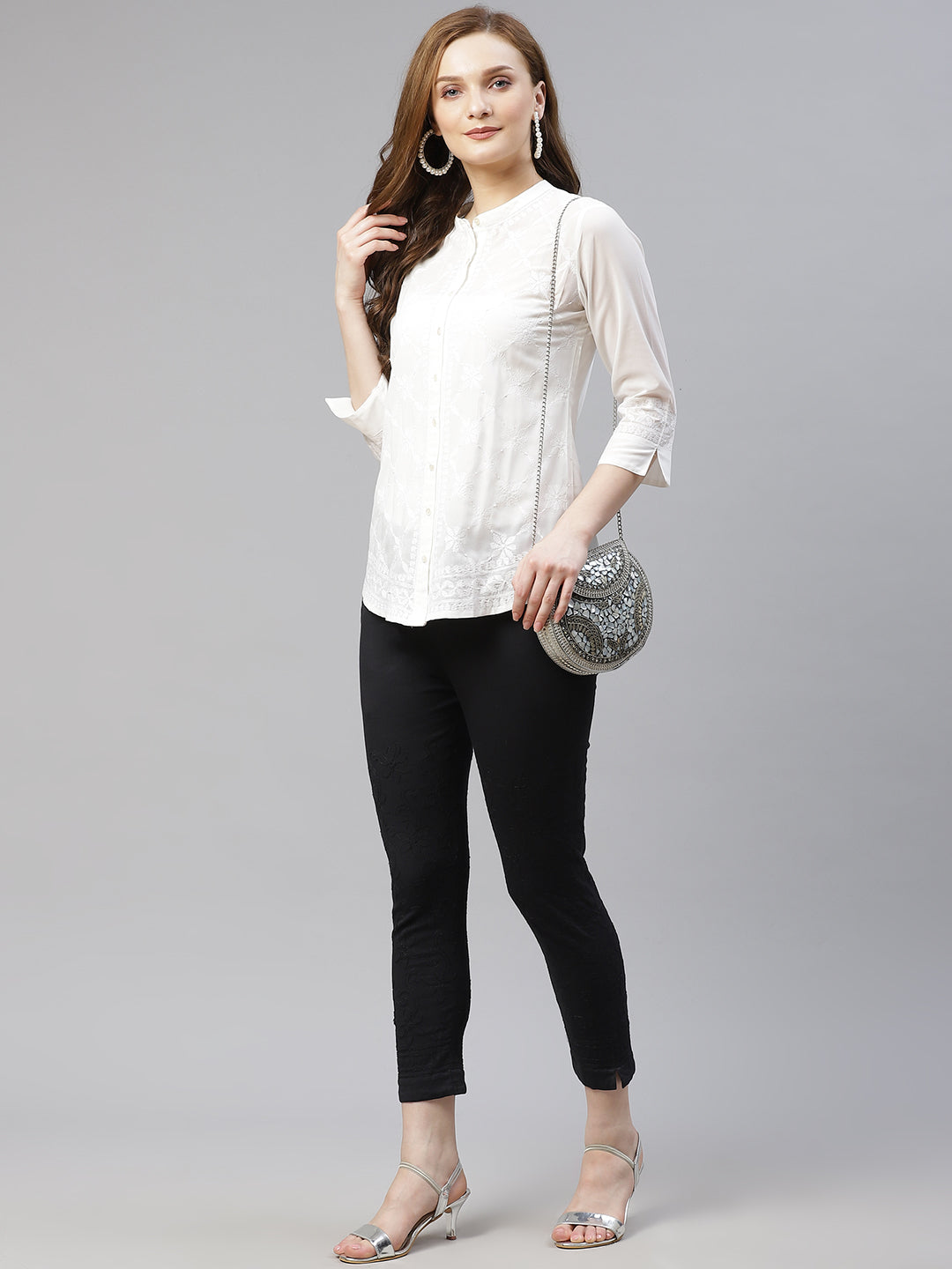 Black Hand-Embroidered Stretchable Pants