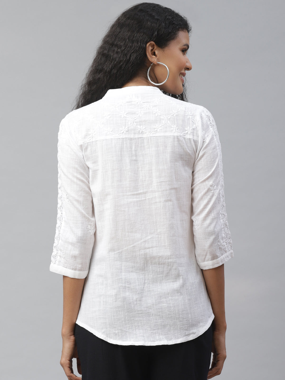 White Chikankari Slub Casual Shirt