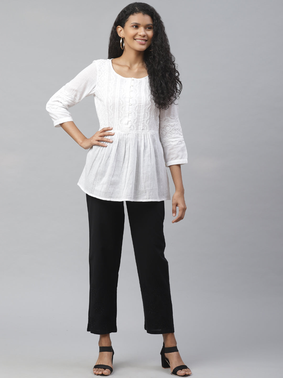 Black Tapered Chikankari Trousers