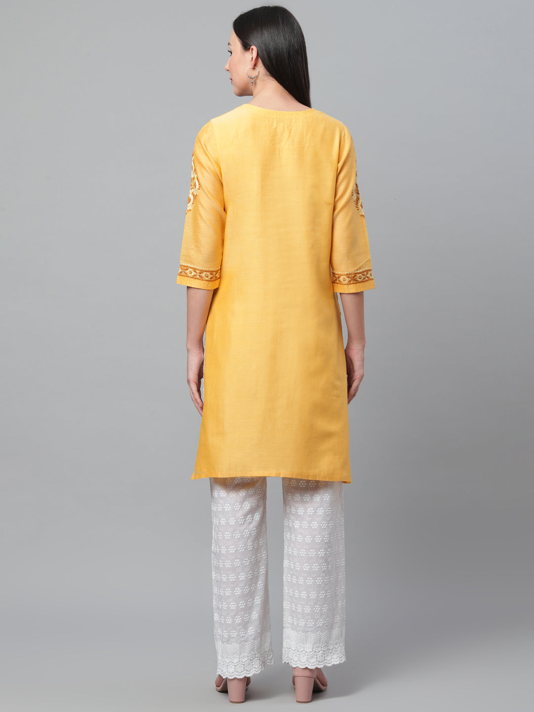 Yellow Silk Chikankari Kurta
