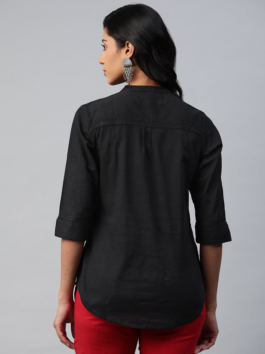 Black Cotton Slub All-over Embroidered Shirt