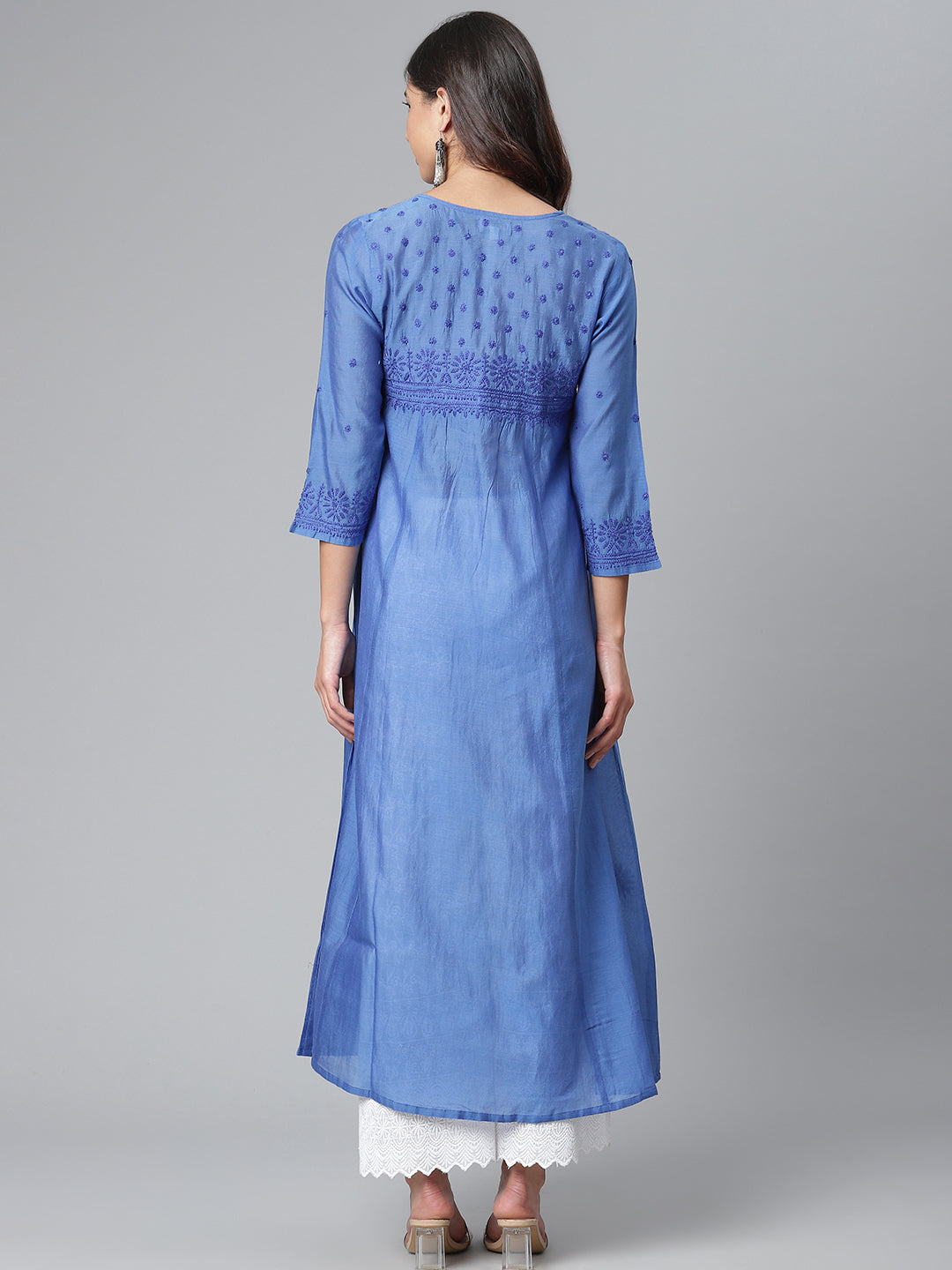Royal Blue Chikankari Flared Kurta with Slip