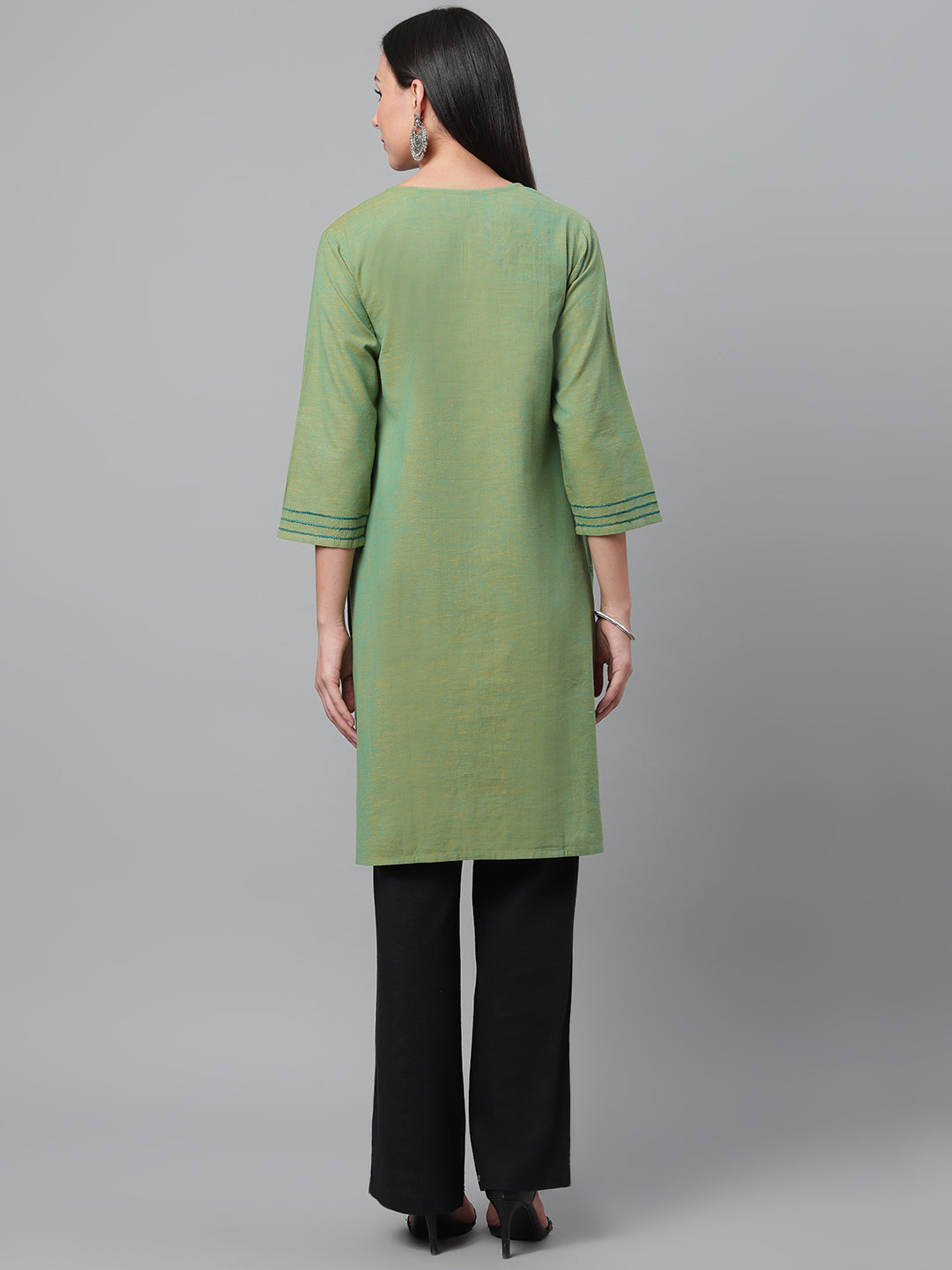 Green Mangalgiri Embroidered Kurta