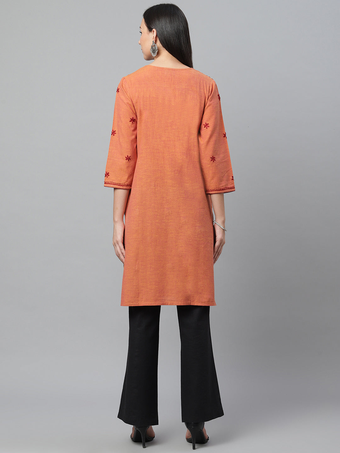 Rust Mangalgiri Embroidered Kurta