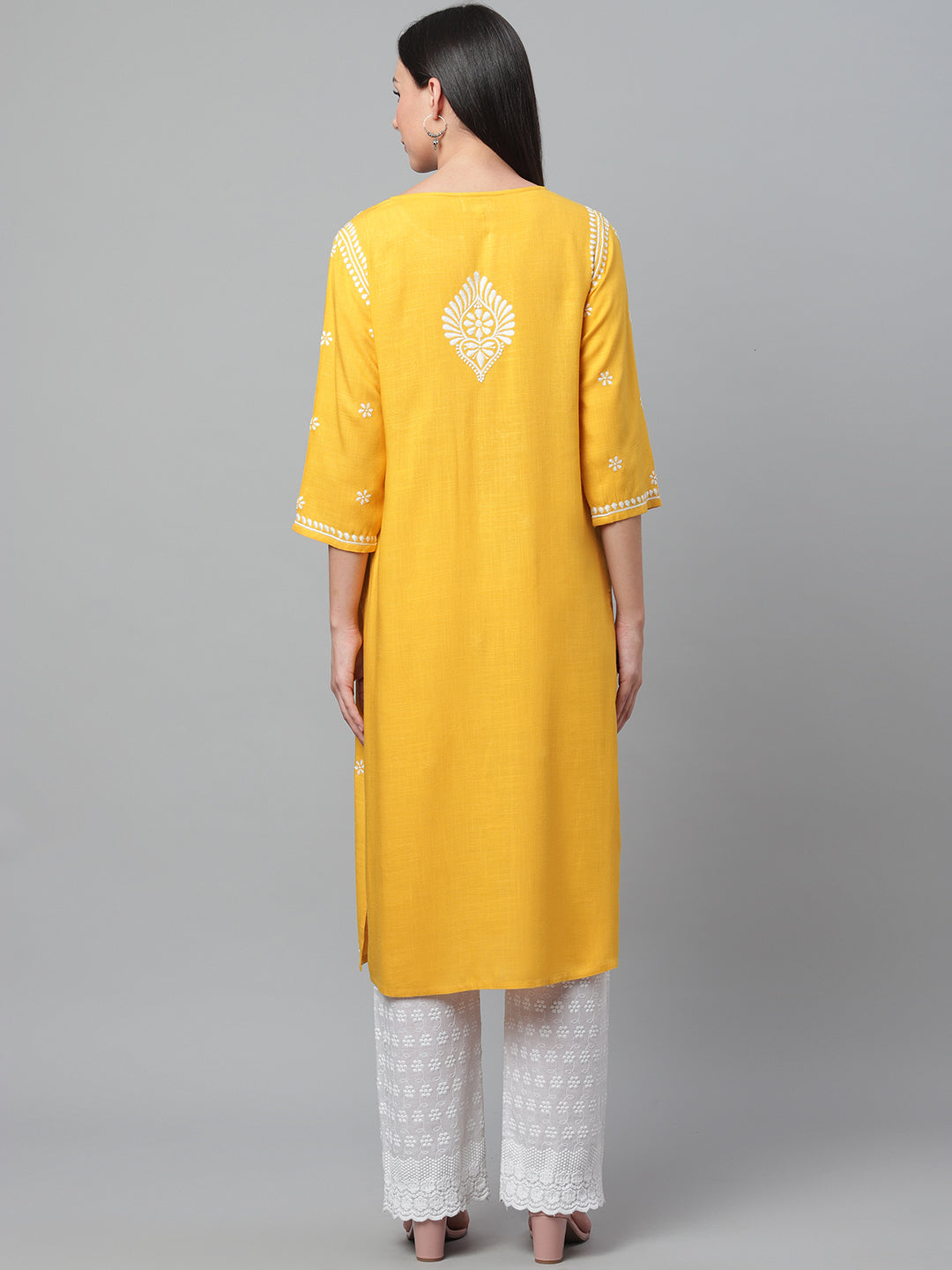 Yellow Rayon Chikankari Kurta
